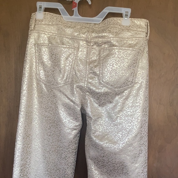 Relist2/20 Mid rise slim fit straight pant w metallic gold spatter print - Picture 12 of 16